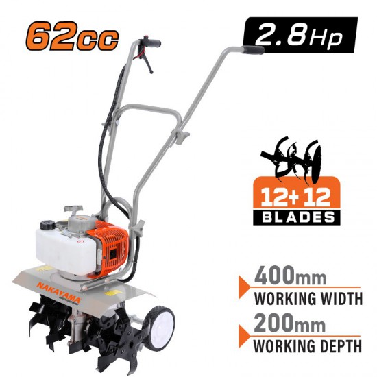 NAKAYAMA MB2620 Σκαπτικό Δίχρονο 62cc-2.8Hp-Πλάτος 40cm, Μαχαίρια 12+12 (066507)